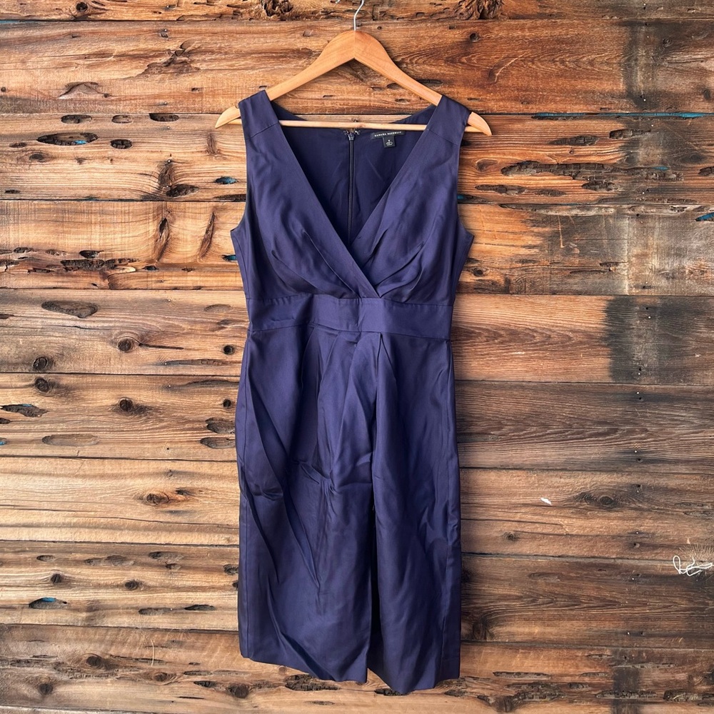 BANANA REPUBLIC | 100% Silk Sleeveless V-Neck Navy Dress 4